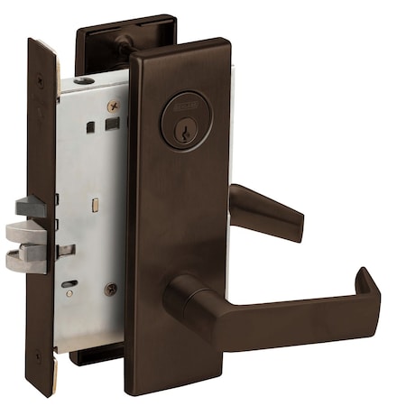 Grade 1 Storeroom Mortise Lock, Conventional Cylinder, S123 Keyway, 06 Lever, N Escutcheon, Dark Oxi